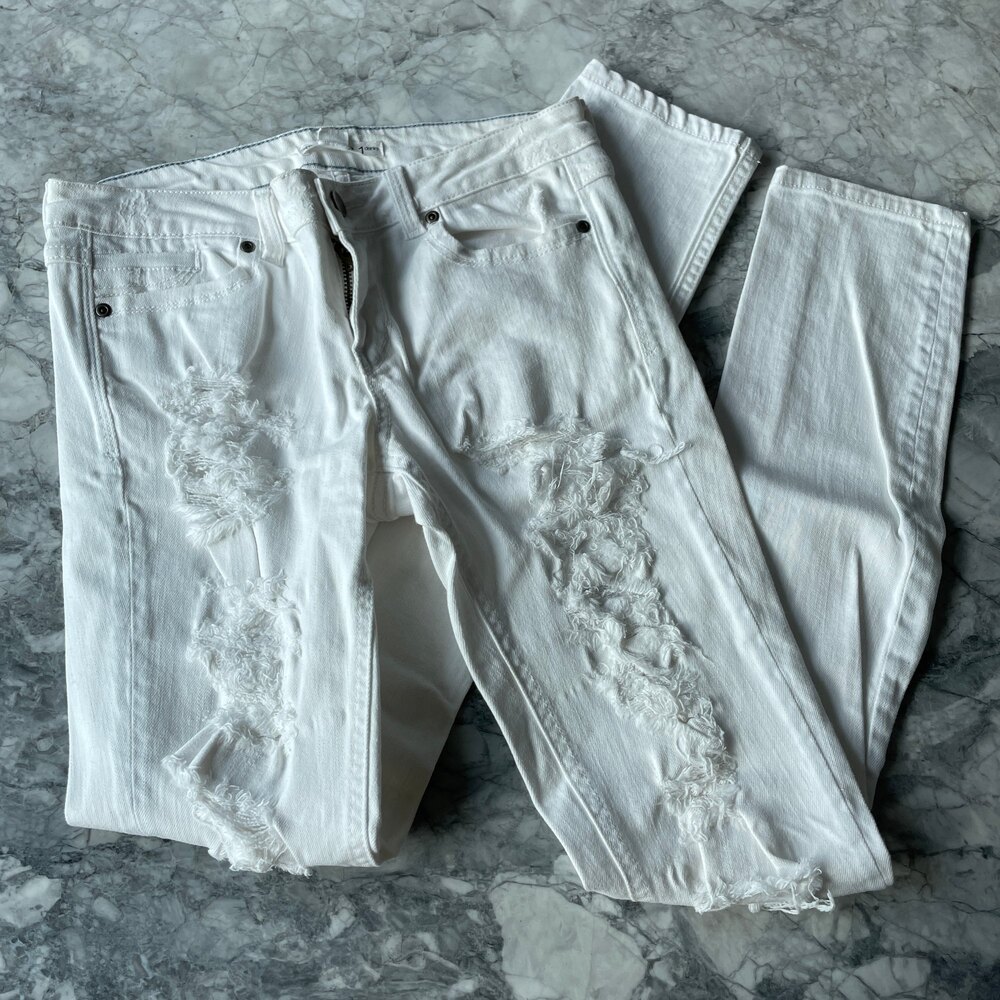 2.1 Denim Distressed Skinny Jeans White 27